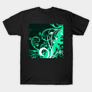 Light Green white Floral Art T-Shirt